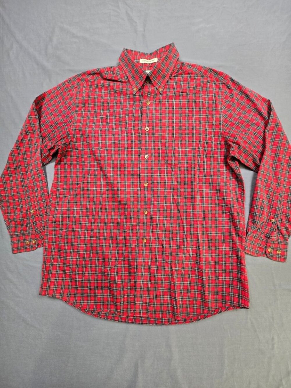 LL Bean Large Reg Mens Shirt Red Plaid Wrinkle Resistant 100% Cotton